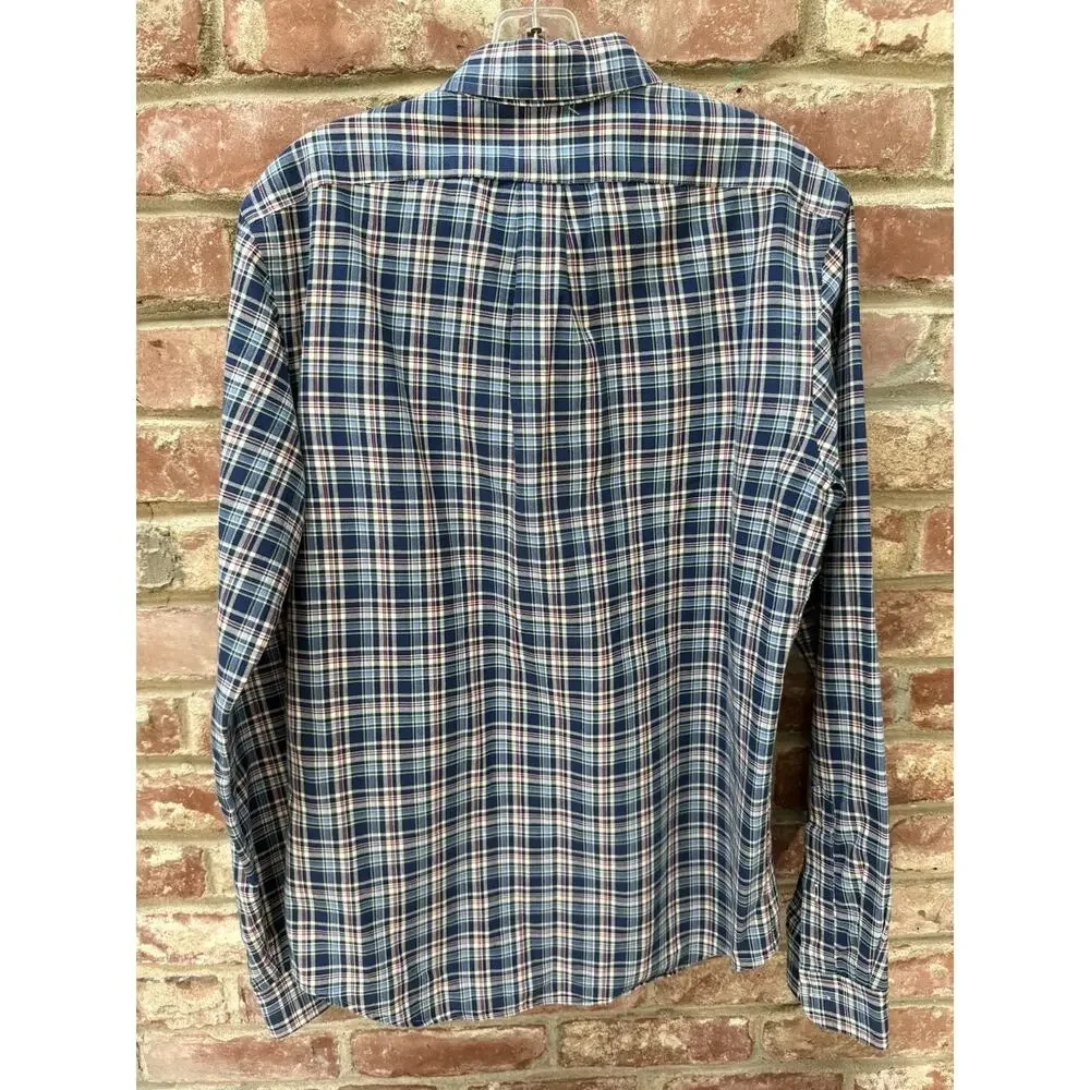 Polo‎ Ralph Lauren Men's Classic Fit Plaid Oxford Size Medium Preppy Blue Plaid